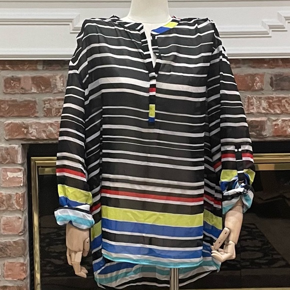 a.n.a Tops - A.N.A. plus size sheer striped long sleeve top / 1X / Excellent condition